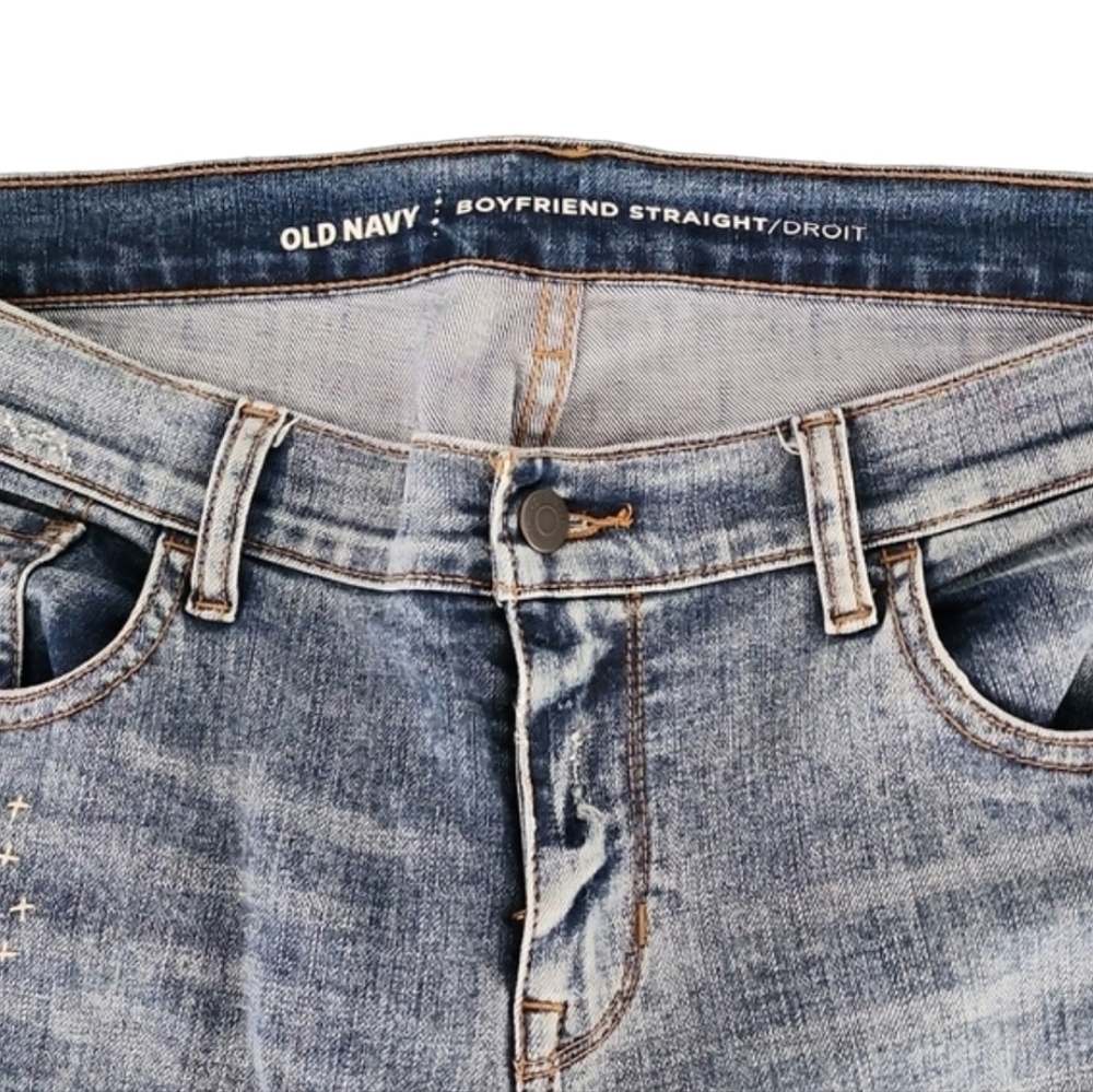 OLD NAVY Boyfriend Straight Ankle Cropped Jeans 36x25 Size 12 Ripped Distressed - Picture 11 of 16
